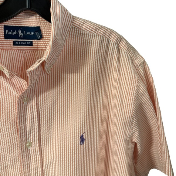 Ralph Lauren Seersucker Shirt Mens Sz M short sleeve button down Pink/white - Picture 1 of 11